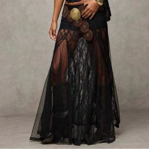 Black lace maxi skirt for festivals & fairs. Clubbing - Picture 2 of 6